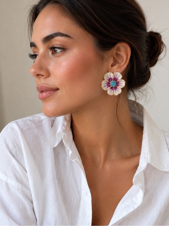 Anthropologie Jewelry - New! Anthropologie Pink Reef Hand Painted Flower Earrings NWT 3032